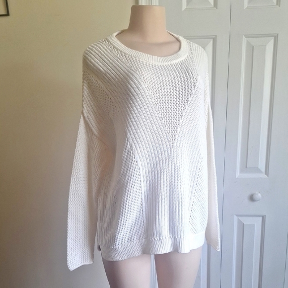 Express Minimalist Oversized RelaxedFit White Crew Neck Cotton Knit Sweater Sz S - Picture 1 of 8